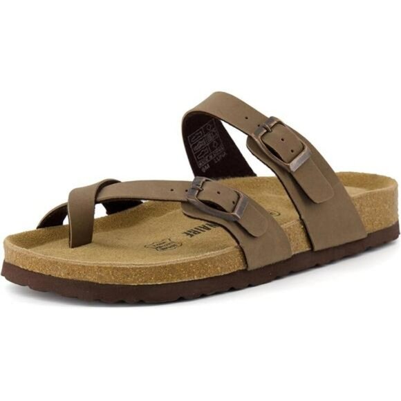 Womens cork footbed sandals slip on buckle faux leather platform summer shoes - Picture 7 of 7